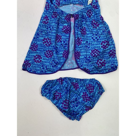 Vintage 60s 70s Blue Floral Two-piece Tank Swimsuit Set - Picture 4 of 7